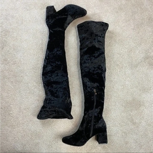 G.C. Shoes Bailey Velour Black Thigh Boots Size 9 - Picture 2 of 7